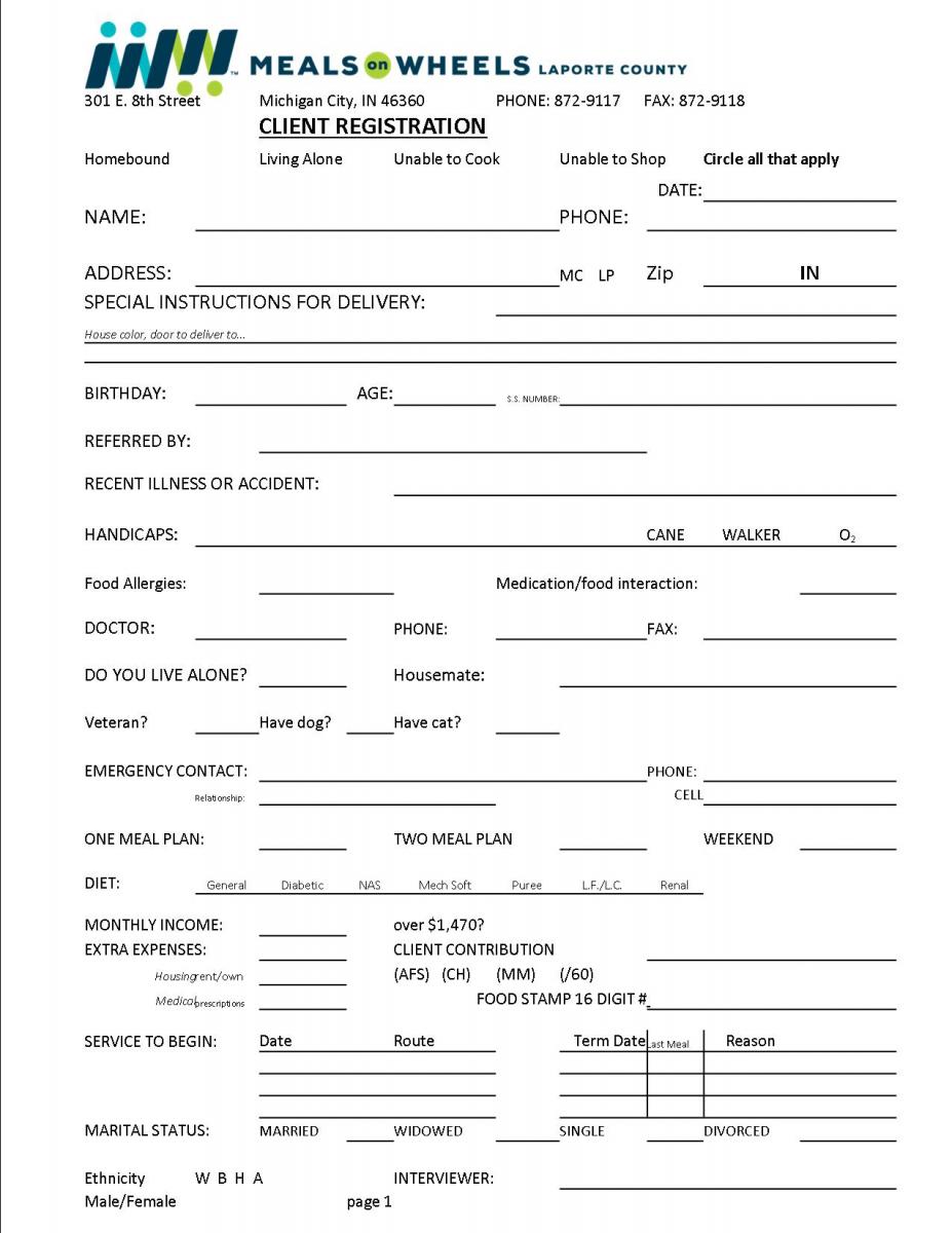 Client Registration form