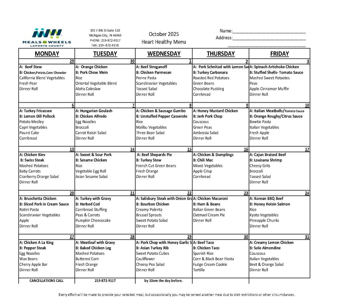 october menu
