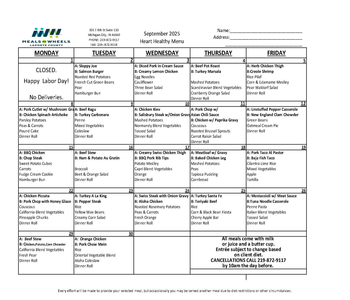 SEPT MENU