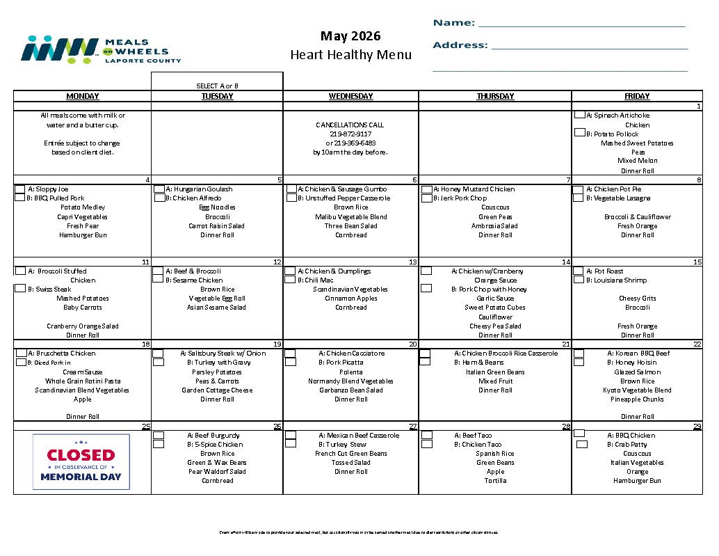MAY MENU